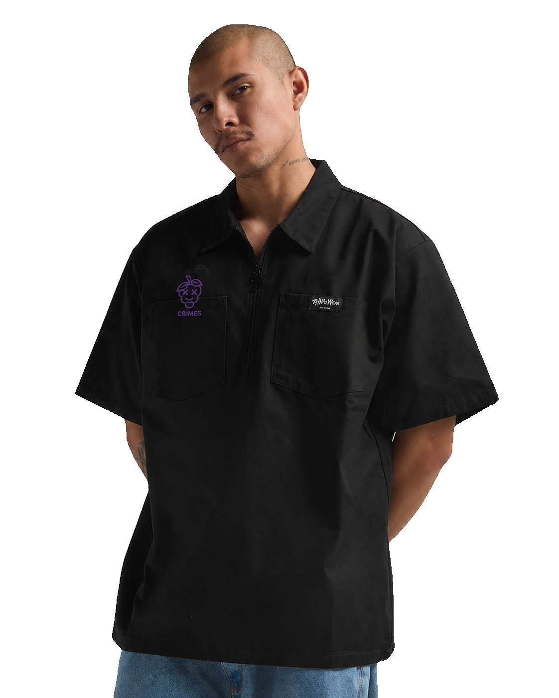 Grape Logo Half-Zip Workshirt · Black